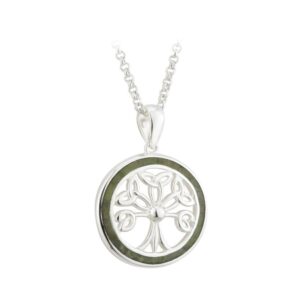 biddy murphy celtic tree of life 925 sterling silver, connemara marble pendant necklace, 18" inch, ¾” x ⅞”, women's irish jewelry imported from ireland