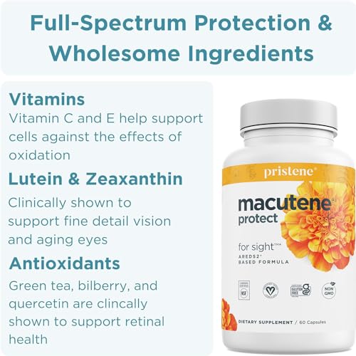 Natural Eye Health Vitamins with Bilberry Zeaxanthin Lutein - Macular Support Supplement, Formula Based On AREDS2® Clinical Trials Plus Carotenoids Quercetin EGCG - Macutene® Protect (60 Capsules)