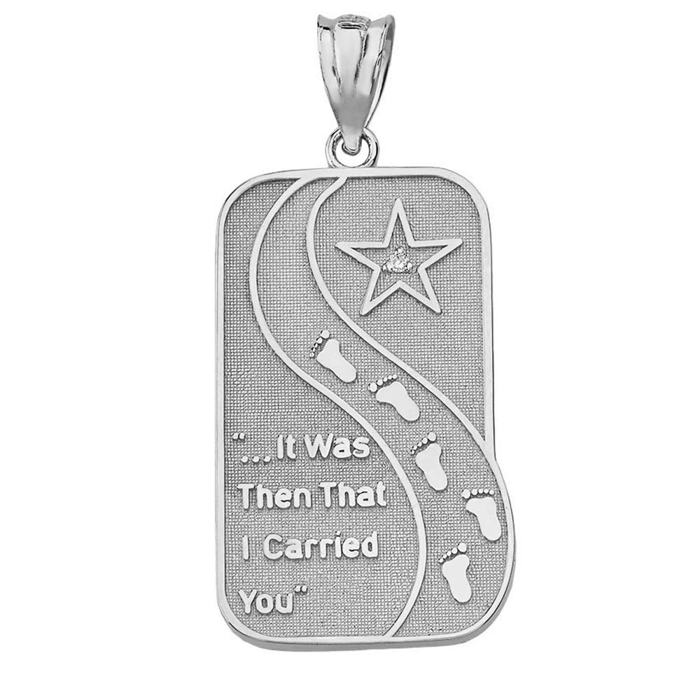 Sterling Silver "It Was Then That I Carried You" Footprints In The Sand CZ Pendant