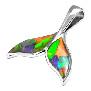 Starborn Ammolite Whale Tail Pendant in Sterling Silver - Large