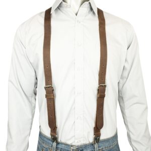 Hide & Drink, Y Back Suspenders for Men, Groomsmen, Bachelors, Heavy Duty, Wedding Ceremonies, Full Grain Leather, Handmade, Bourbon Brown