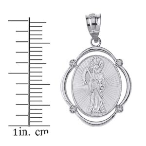 Claddagh Gold 925 Sterling Silver Santa Muerte (Grim Reaper) CZ Oval Frame Pendant