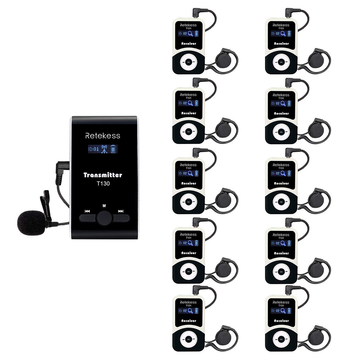 Retekess T130 Whisper Wireless Tour Guide System, Church Translation System, Clear Sound Quality, Translation Headset for Simultaneous Interpreting,Church (1 Transmitter 10 Receivers)