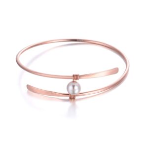 poplyke sterling silver 18k rose gold single freshwater pearl bangle bracelets wedding bridesmaids for women mom (18k rose gold bangle)