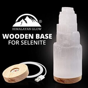 WBM Selenite Crystal Lamp 20cm, Hand Curved Morocco |Skyscraper| Crystals and Healing Stones,(ETL Certified) with Wooden Base & USB Charging Cable For Healing Cleansing & Meditation