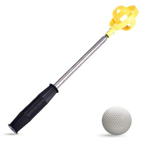 Dioche Ball Retriever, Practical Picker Telescopic Ball Pick Up Tool Stainless Steel Shaft Automatic Locking Scoop (Yellow)