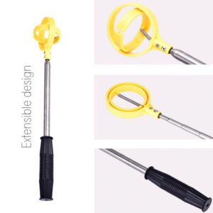 Dioche Ball Retriever, Practical Picker Telescopic Ball Pick Up Tool Stainless Steel Shaft Automatic Locking Scoop (Yellow)