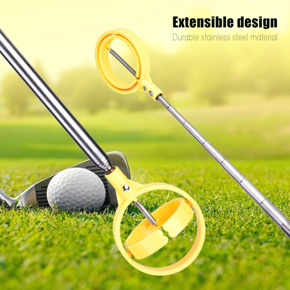 Dioche Ball Retriever, Practical Picker Telescopic Ball Pick Up Tool Stainless Steel Shaft Automatic Locking Scoop (Yellow)