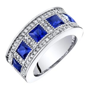 peora sterling silver princess cut created sapphire anniversary ring band wide width 2 carats size 7