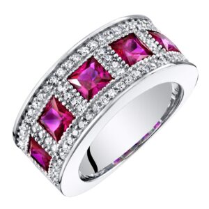 peora sterling silver princess cut created ruby anniversary ring band wide width 2 carats size 6