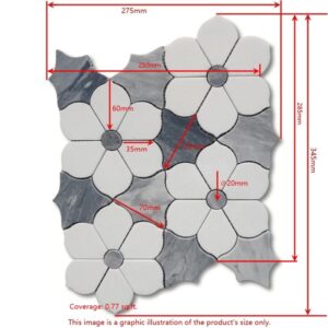 Stone Center Online Thassos White Marble Magnolia Flower Mosaic Tile w/Bardiglio Gray Polished Kitchen Bath Wall Floor Backsplash Shower (1 Sheet)