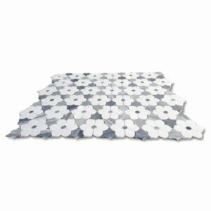 Stone Center Online Thassos White Marble Magnolia Flower Mosaic Tile w/Bardiglio Gray Polished Kitchen Bath Wall Floor Backsplash Shower (1 Sheet)