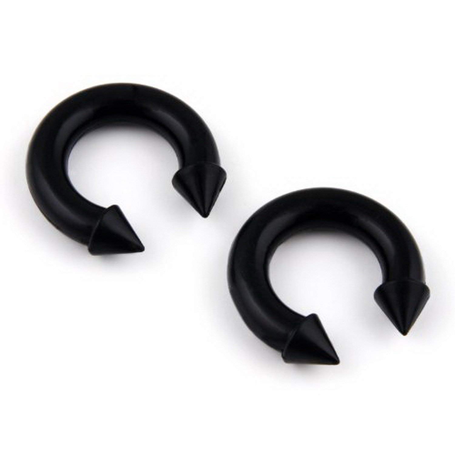 JewelryVolt Pair Silicone Horseshoe Spike Ends Plugs Gauge Flexible Rubber Plastic (Black 4mm (6g))