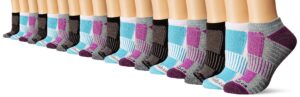 columbia women's 6 pack athletic no show socks, blue/purple/black, shoe size 4-10