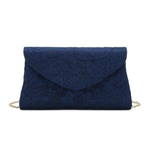 CHARMING TAILOR Classic Lace Clutch Purse Lady Formal Dressy Handbag Evening Bag for Prom/Wedding (Navy)