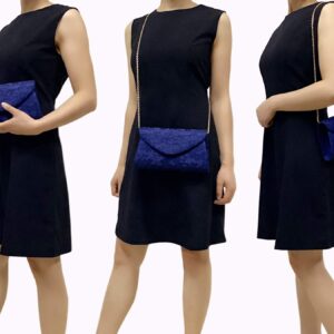 CHARMING TAILOR Classic Lace Clutch Purse Lady Formal Dressy Handbag Evening Bag for Prom/Wedding (Navy)