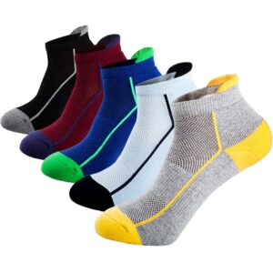 J.WMEET Mens Low Cut Ankle Athletic Socks Cotton Mesh Cushioned Running Ventilation Sports Tab Socks 5Pack