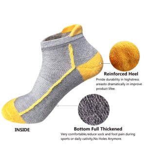 J.WMEET Mens Low Cut Ankle Athletic Socks Cotton Mesh Cushioned Running Ventilation Sports Tab Socks 5Pack