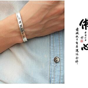 DUANMEINAD Fashion Open Bracelet With Chinese Word Bangle Buddhist Heart Sutra For Man & Women Cuff Bangle (Vintage silver)