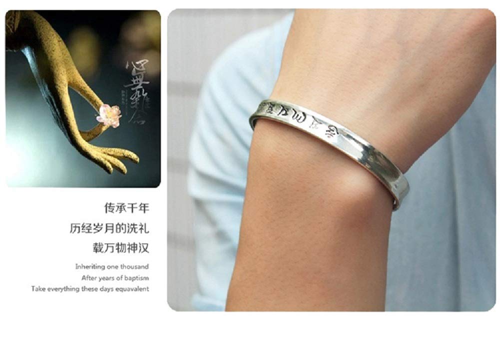 DUANMEINAD Fashion Open Bracelet With Chinese Word Bangle Buddhist Heart Sutra For Man & Women Cuff Bangle (Vintage silver)