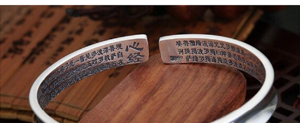 DUANMEINAD Fashion Open Bracelet With Chinese Word Bangle Buddhist Heart Sutra For Man & Women Cuff Bangle (Vintage silver)