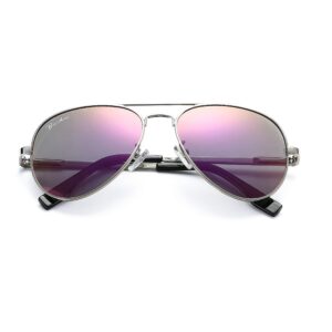 pro acme polarized aviator sunglasses for men and women 100% uv protection, 58mm (silver frame/purple mirrored lens)