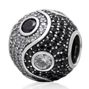 yin yang charms 925 sterling silver chinese tai chi charm with stone fits pandora european bracelet (round)