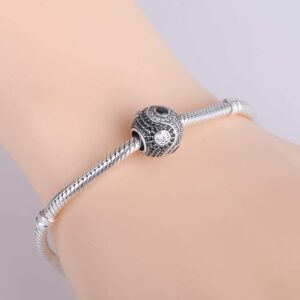 Yin Yang Charms 925 Sterling Silver Chinese Tai Chi Charm with Stone Fits Pandora European Bracelet (Round)