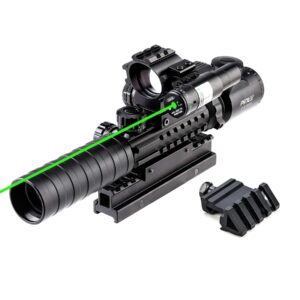 pinty rifle scope 3-9x32 rangefinder illuminated optics red green reflex 4 reticle sight green dot laser sight with 14 slots 1 inch high riser mount,45 degree mount