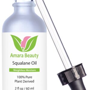 Amara Beauty Squalane Oil Moisturizer with 100% Pure Plant Derived Squalane for Face, Body, Skin and Hair - Face Oil 2 fl. oz.