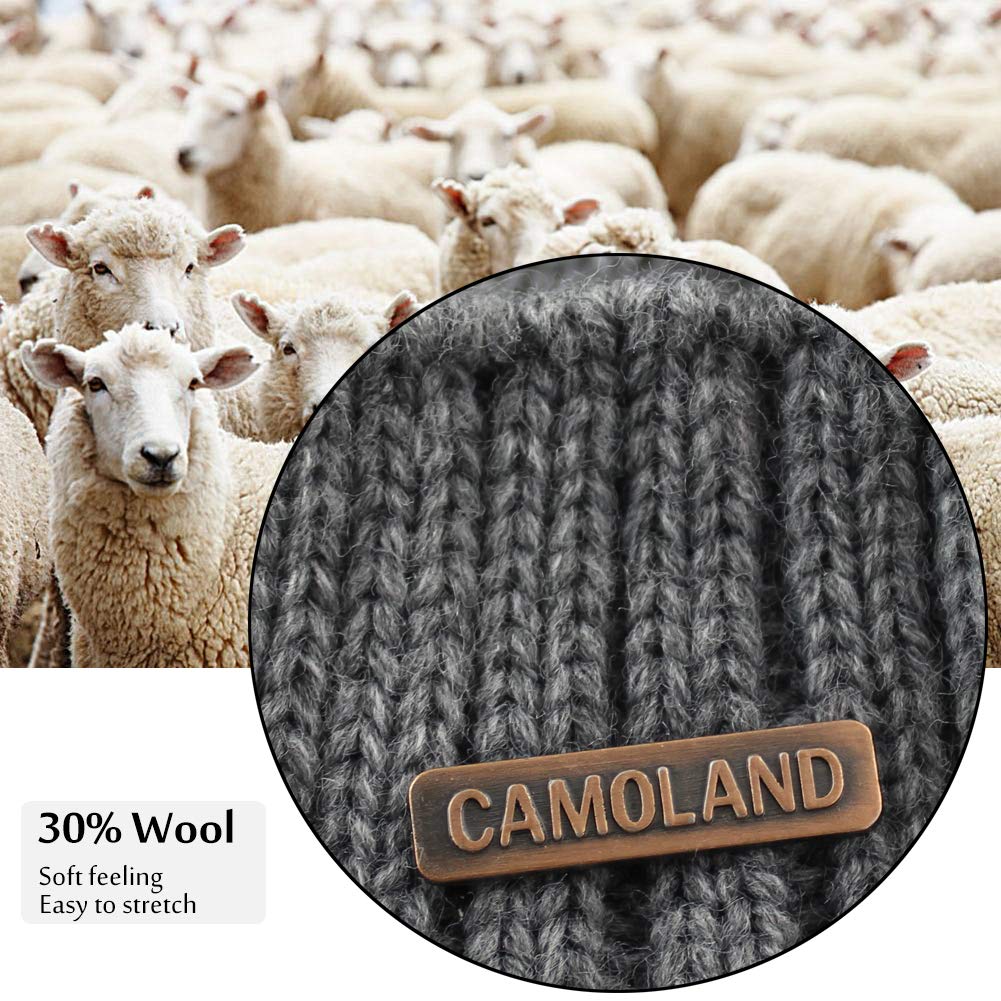 CAMOLAND 30% Wool Winter Beanie w/Visor & Earflaps for Men Outdoor Fleece Hat