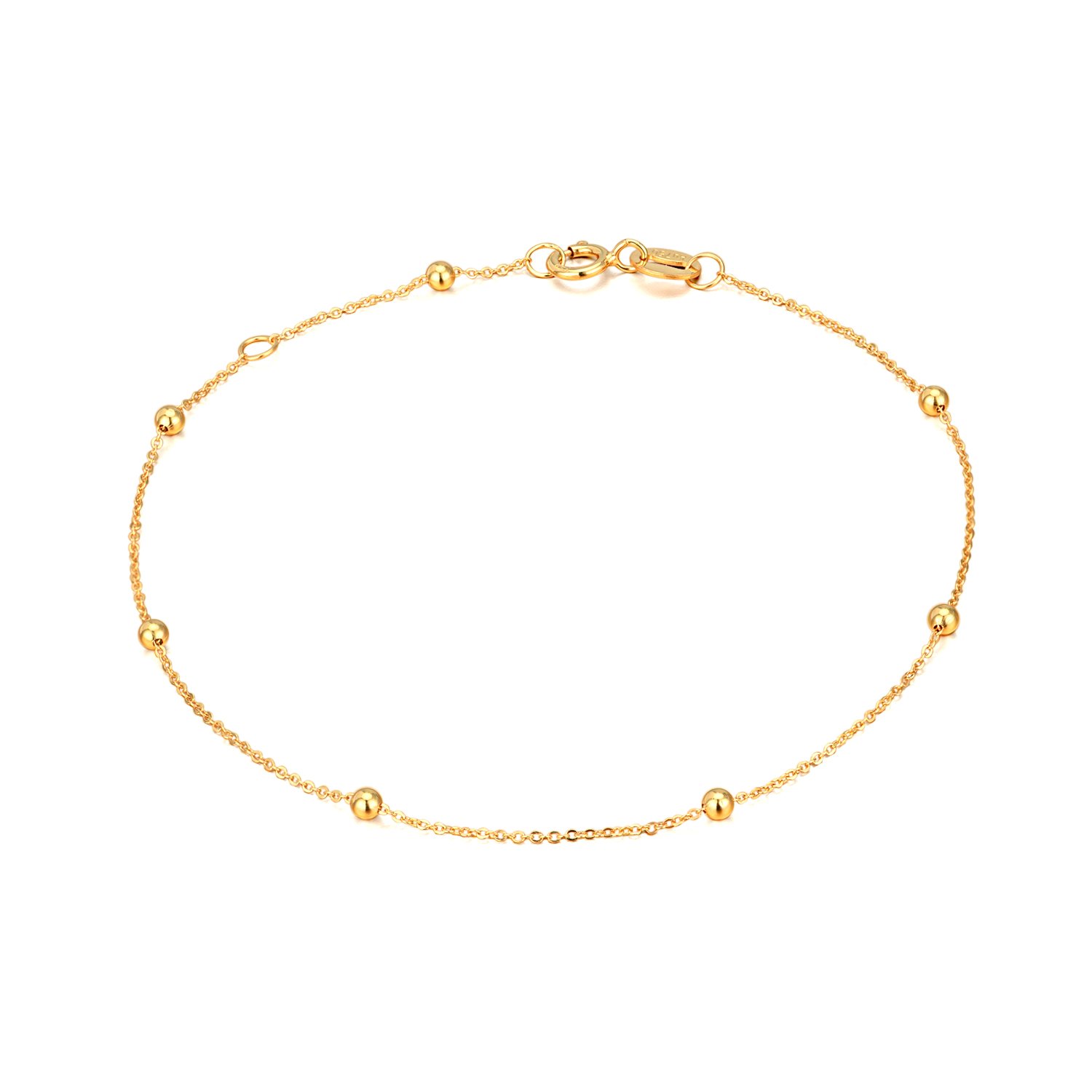 14K Gold Small Bracelets for Women, Dainty Tiny Bead Ball Thin Chain Bracelet Jewelry (Yellow Gold, 14k)