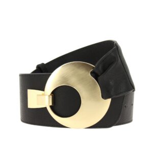 FASHIONGEN - Woman Adjustable Polyurethane Wide Waist Belt, VANESSA - Black (Golden), Small to Large/Trousers 1 to 14