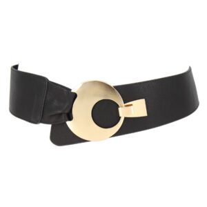 FASHIONGEN - Woman Adjustable Polyurethane Wide Waist Belt, VANESSA - Black (Golden), Small to Large/Trousers 1 to 14