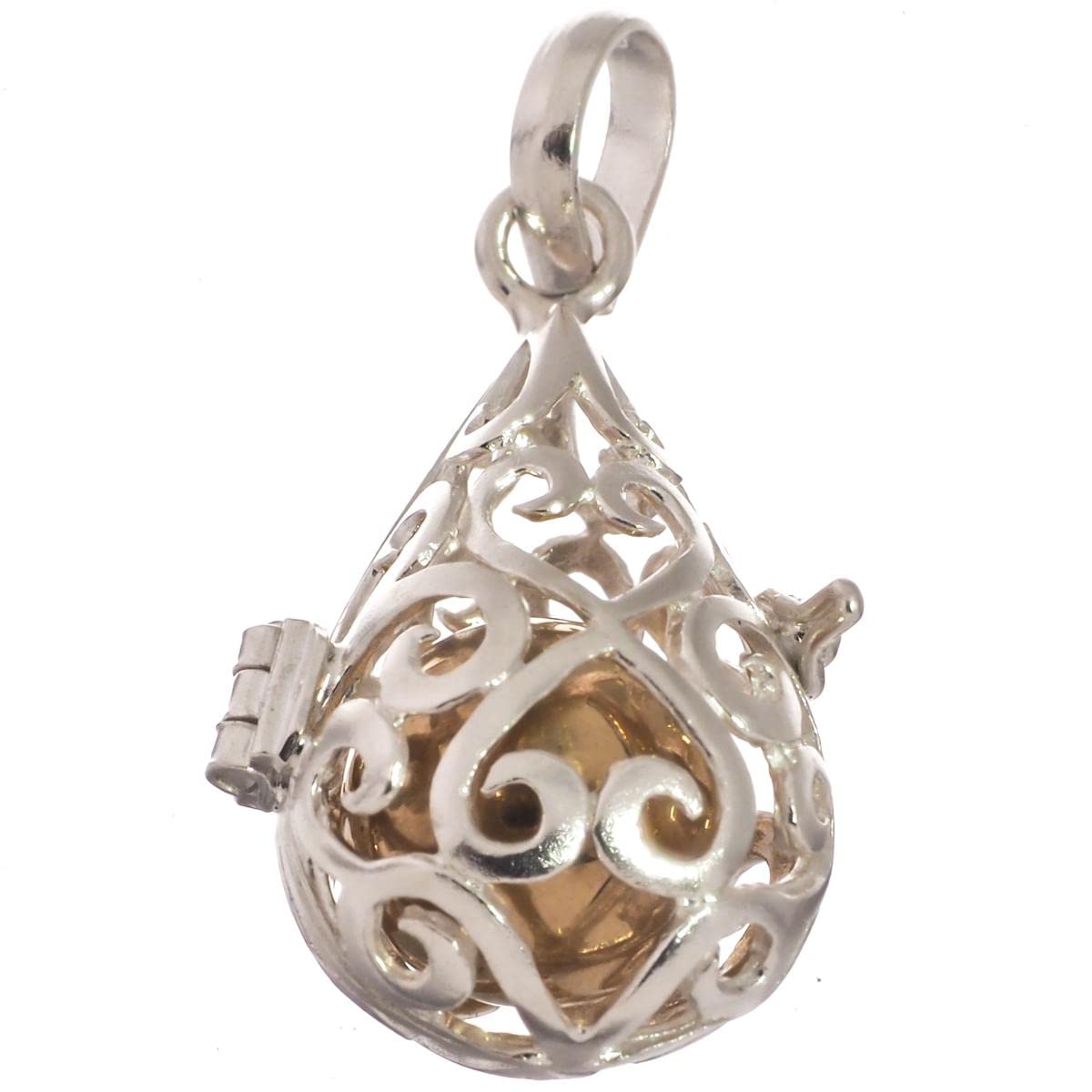 Harmony Ball Chime Teardrop 925 Sterling Silver Locket Pendant, 1 3/16"