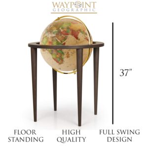 Waypoint Geographic Normandy Globe, 16” Decorative Standing Floor World Globe, 4-Leg Stand, Multi-Directional Mounting, For Home, Library, or Office Decor, Antique