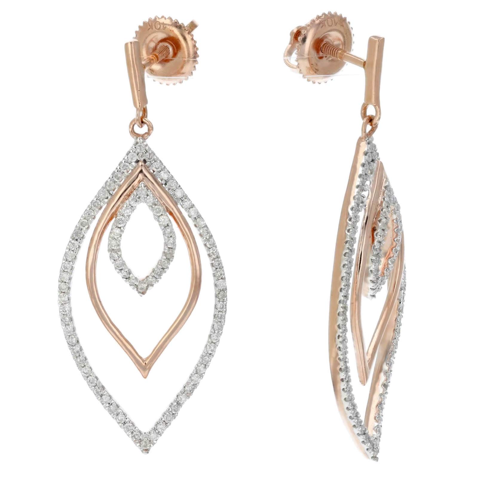 Vir Jewels 1/2 cttw Diamond Marquise Shape Dangle Earrings 10K White and Rose Gold 1.50 Inch