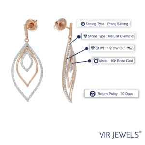 Vir Jewels 1/2 cttw Diamond Marquise Shape Dangle Earrings 10K White and Rose Gold 1.50 Inch