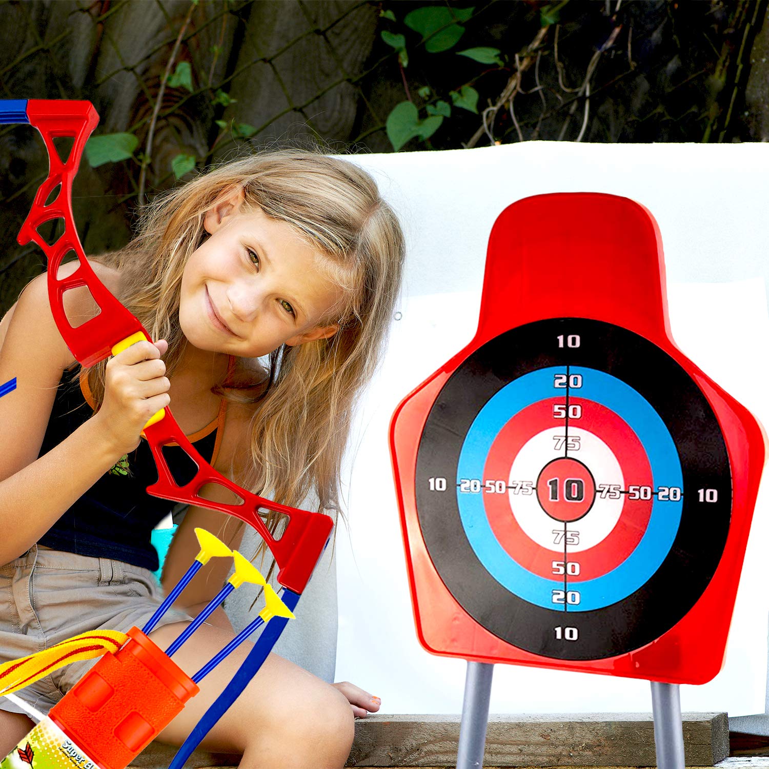 Toysery Bow and Arrow Toy Set for Kids – Archery Set with 3 Suction Cup Arrows, Quiver and Free Standing Target, Ideal for Indoor, Outdoor Hunting Adventure Games