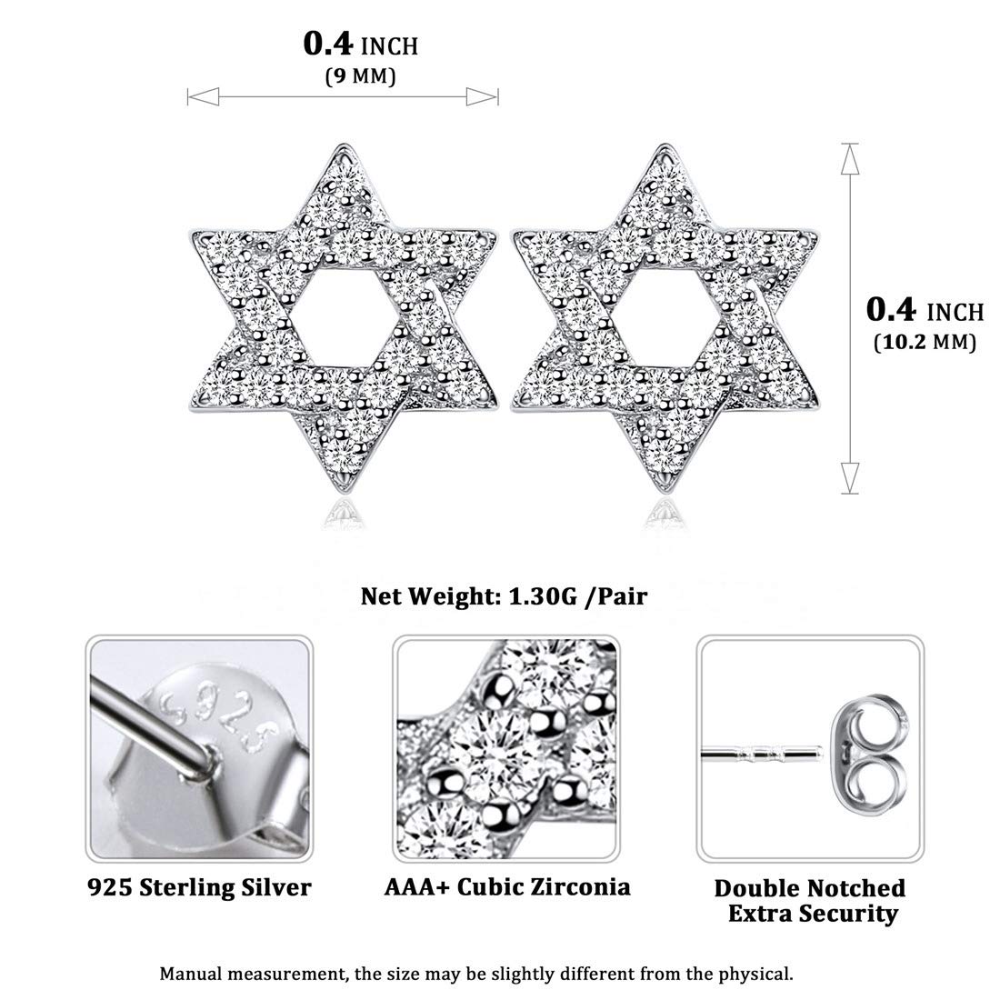 ChicSilver Tiny CZ Star Earrings Magen Star of David Stud Earrings 925 Sterling Silver Hypoallergenic Earrings for Women