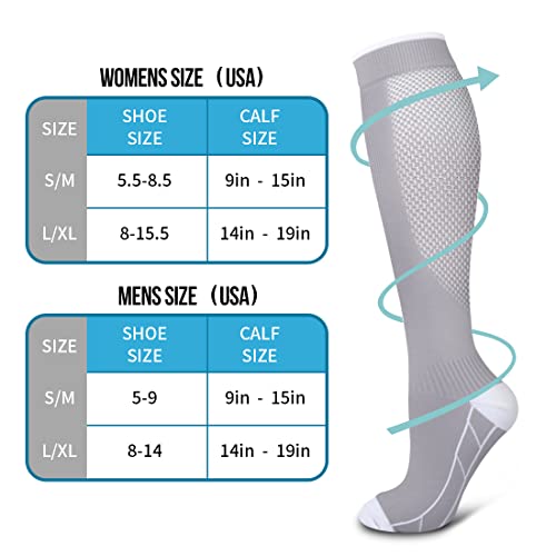 BLUEENJOY Copper Compression Socks for Women & Men (6 pairs) - Best Support for Nurses, Running, Hiking, Recovery