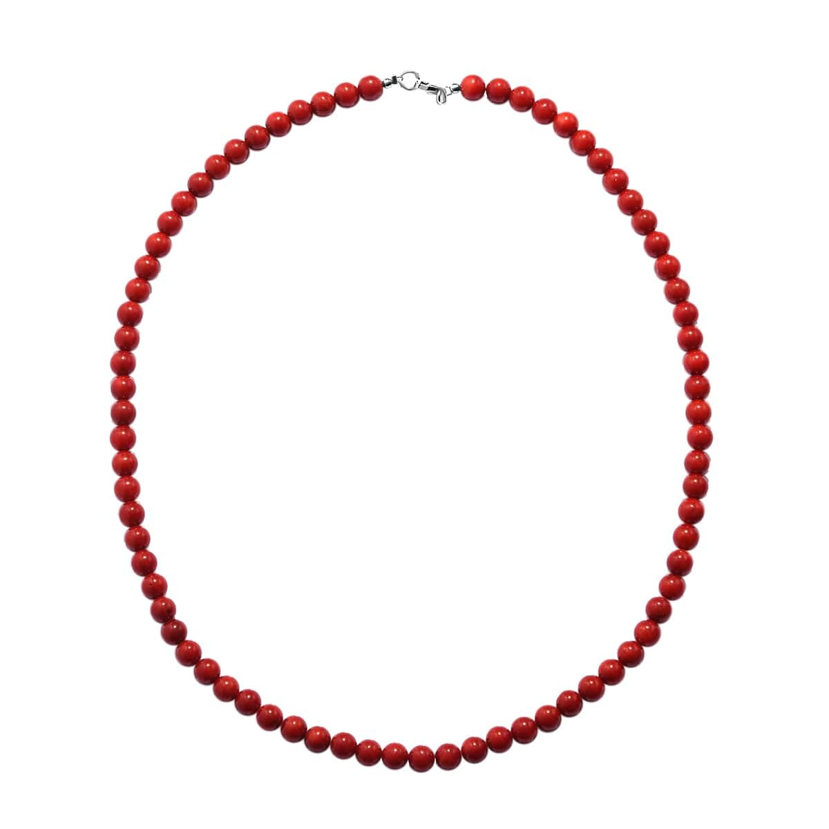 SHOP LC 925 Sterling Silver Red Dyed Coral Strand Bead Necklace for Women Boho Jewelry Magnetic Clasp Size 18" Birthday Gifts for Women