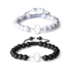 COAI Long Distance Stone Matte Onyx Howlite Compass Stone Relationship Bracelets