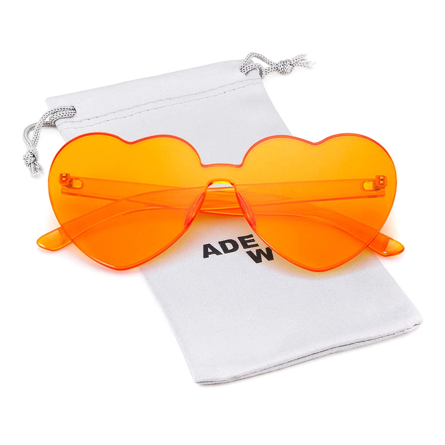 ADE WU Heart Shaped Sunglasses For Women, Cute Transparent Candy Color Lens Orange Heart Glasses Festival Party Favor