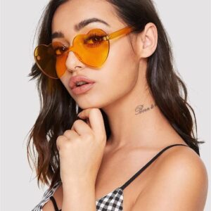 ADE WU Heart Shaped Sunglasses For Women, Cute Transparent Candy Color Lens Orange Heart Glasses Festival Party Favor