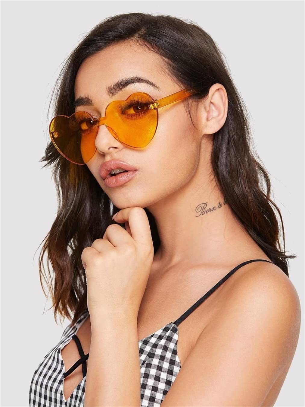 ADE WU Heart Shaped Sunglasses For Women, Cute Transparent Candy Color Lens Orange Heart Glasses Festival Party Favor