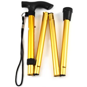 anytec foldable adjustable height folding ergonomic lightweight walking ergonomic stick cane non slip rubber base unisex (yellow)