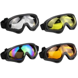 aoutacc ski goggles set, 4 pack skate glasses with windproof uv 400 and dustproof protection goggles for cs tactical motorcycle bicycle snowboard (yellow+multicolor+orange+clear)