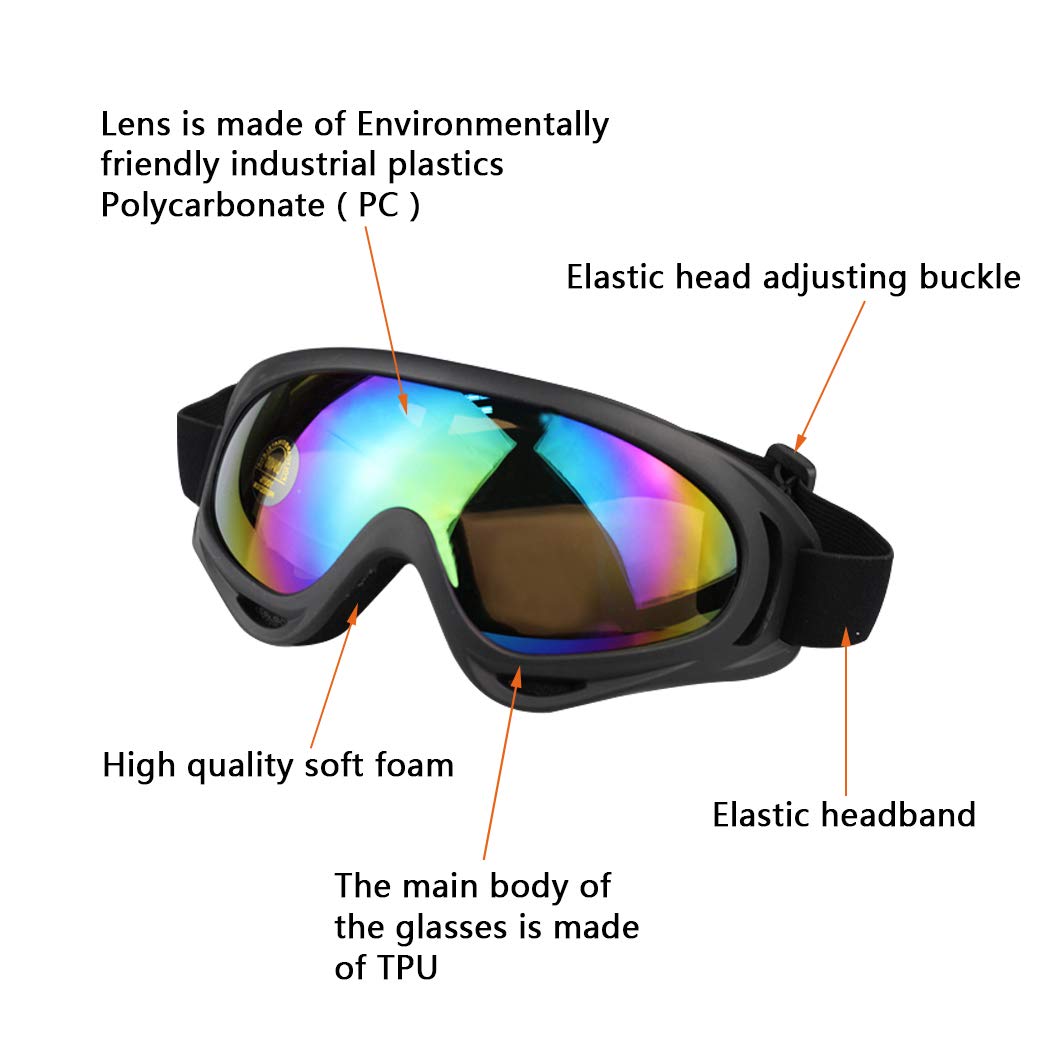 AOUTACC Ski Goggles Set, 4 Pack Skate Glasses with Windproof UV 400 and Dustproof Protection Goggles for CS Tactical Motorcycle Bicycle Snowboard (Yellow+Multicolor+Orange+Clear)