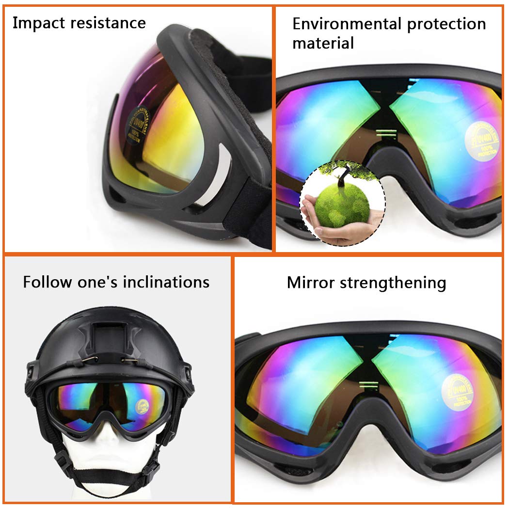 AOUTACC Ski Goggles Set, 4 Pack Skate Glasses with Windproof UV 400 and Dustproof Protection Goggles for CS Tactical Motorcycle Bicycle Snowboard (Yellow+Multicolor+Orange+Clear)